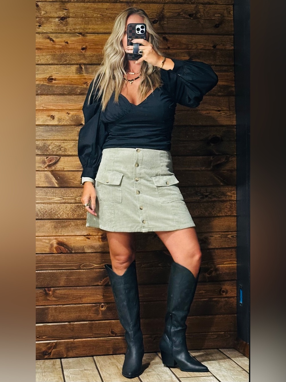 Altar'd State Olive Corduroy Mini Skirt Size Medium
